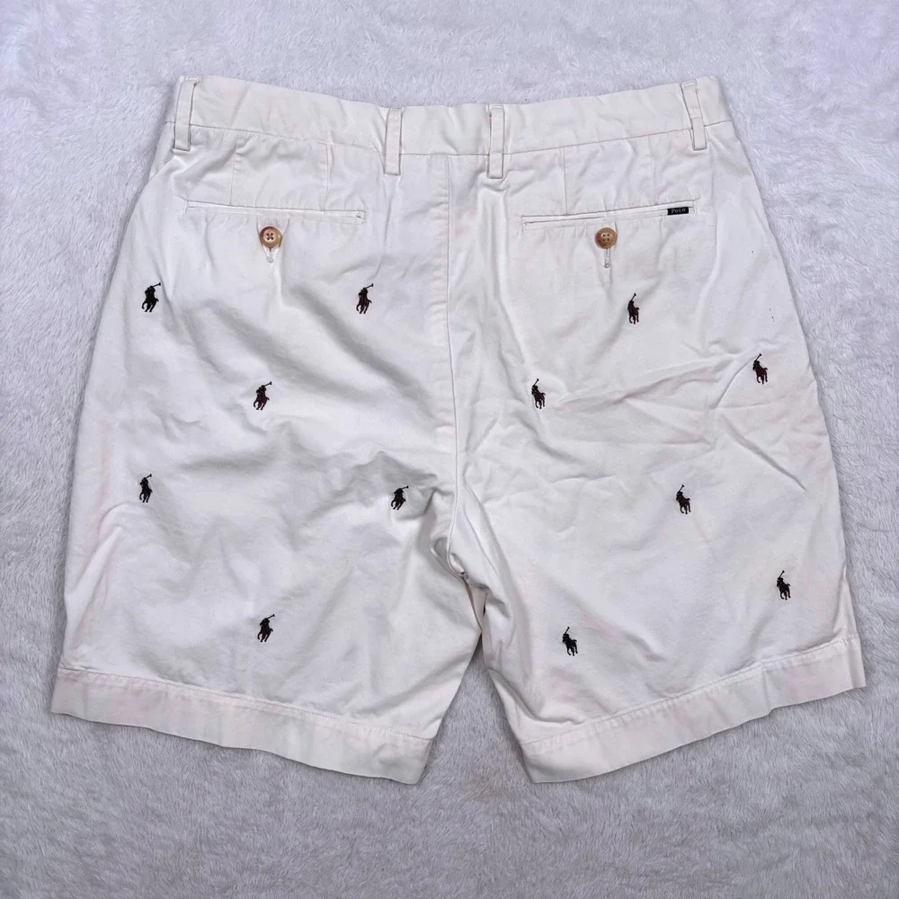 Polo Ralph Lauren Shorts Chinos Mens 33‎ White All Over PONY OGO Classic Preppy